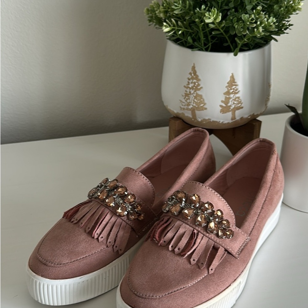 Pink Suede Slip-On Sneakers with Tassels